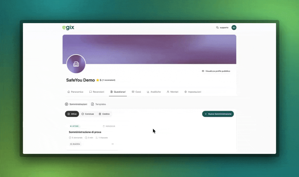 Pagina somministrazione questionario