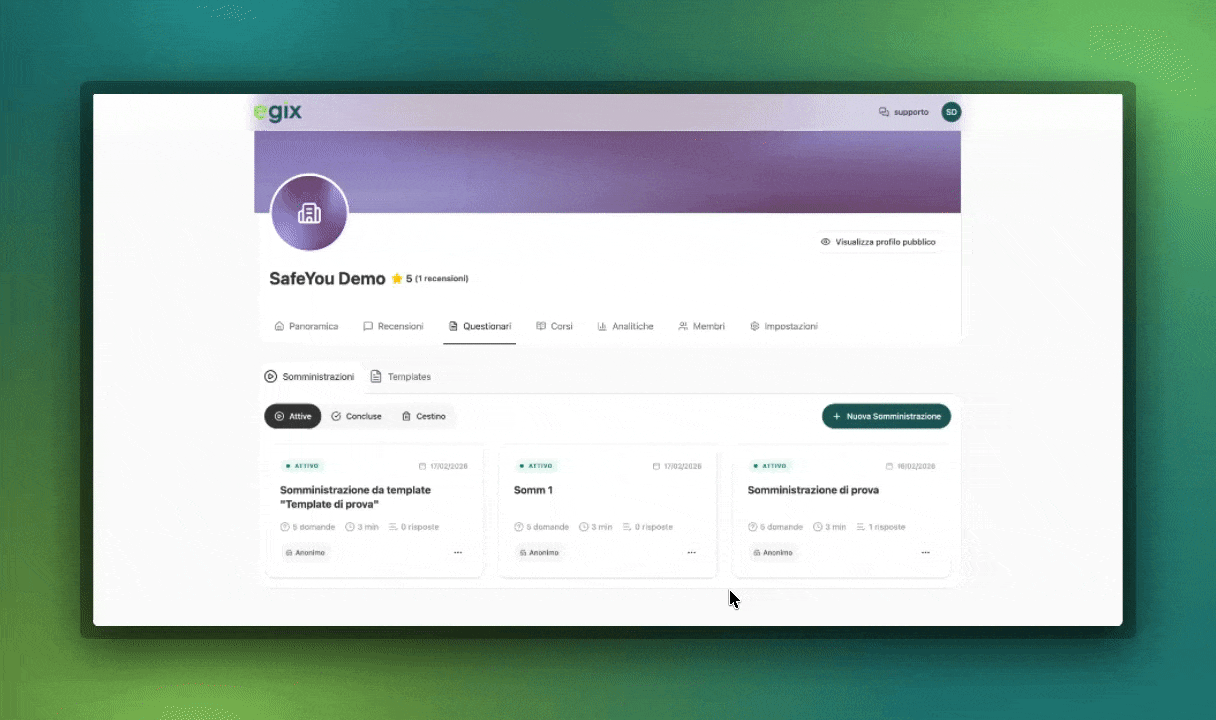 Azioni rapide somministrazione questionario