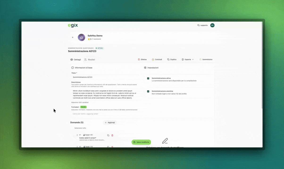Nuovo campo per aggiungere i formatori ai questionari