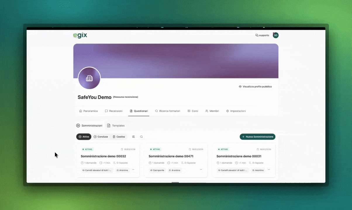 Filtri per le somministrazioni dei questionari